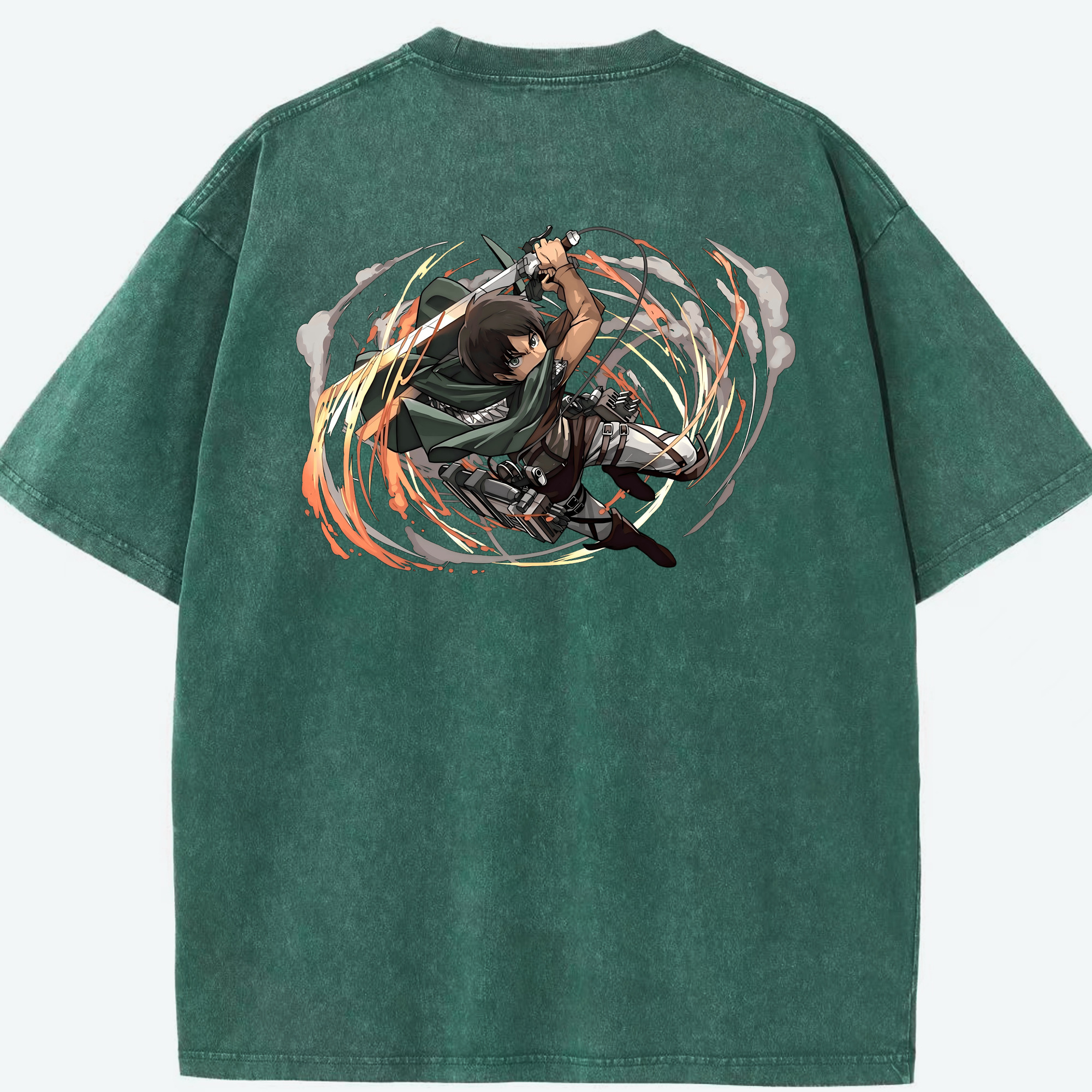 （画像用） 進撃の巨人 エレン･イェーガー Attack on Titan Eren Jäger 綿100% ヴィンテージ風 半袖Tシャツ（背面プリント）